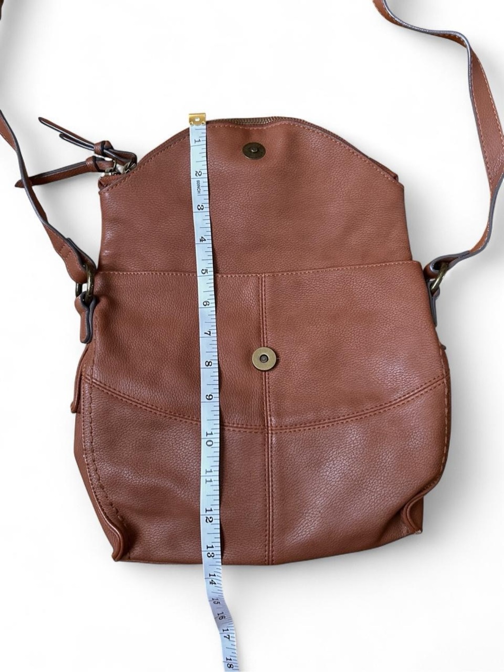 Sonoma Brown Pebbled Fold-Over Crossbody Bag Minimalist Earth Tone EcoGoth Purse - Picture 4 of 8